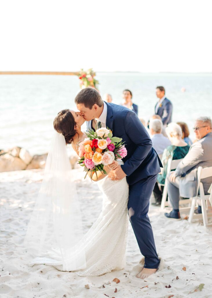 A bride and groom just married at Playa Largo in Key Largo, Florida