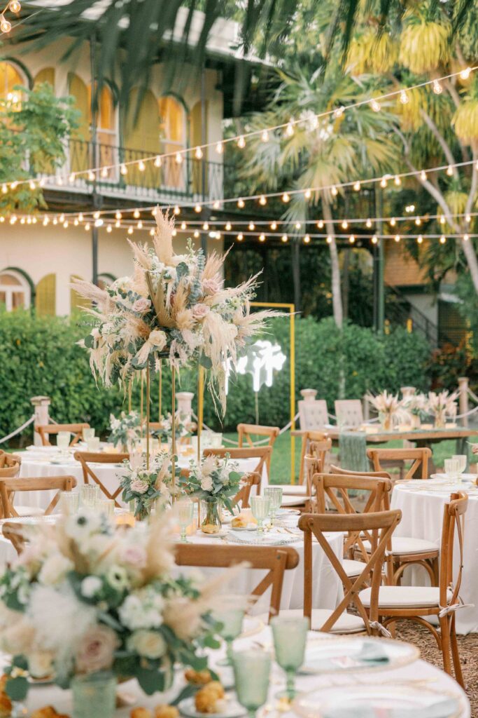 A large wedding reception at The Ernest Hemingway Home in Key West, Florida.