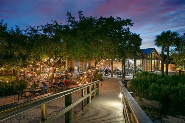 An outdoor courtyard at Mar Vista, Longboat Key