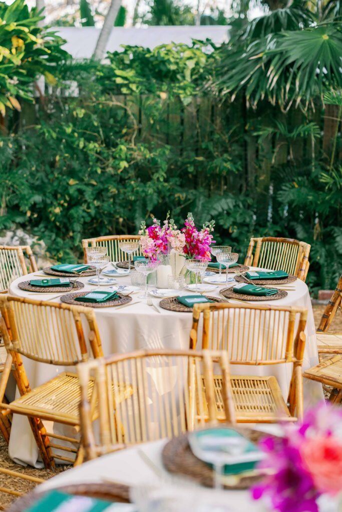 A vibrant garden wedding reception in Key West at The Ernest Hemingway Home.