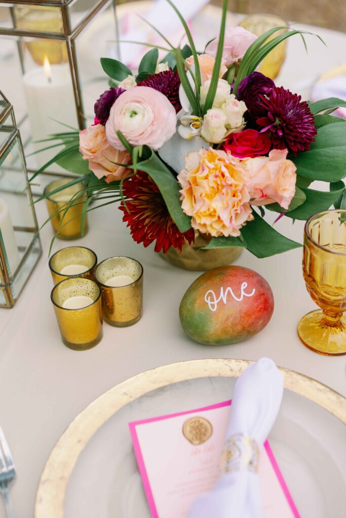 A tropical-inspired wedding tablescape at The Ernest Hemingway Home in Key West