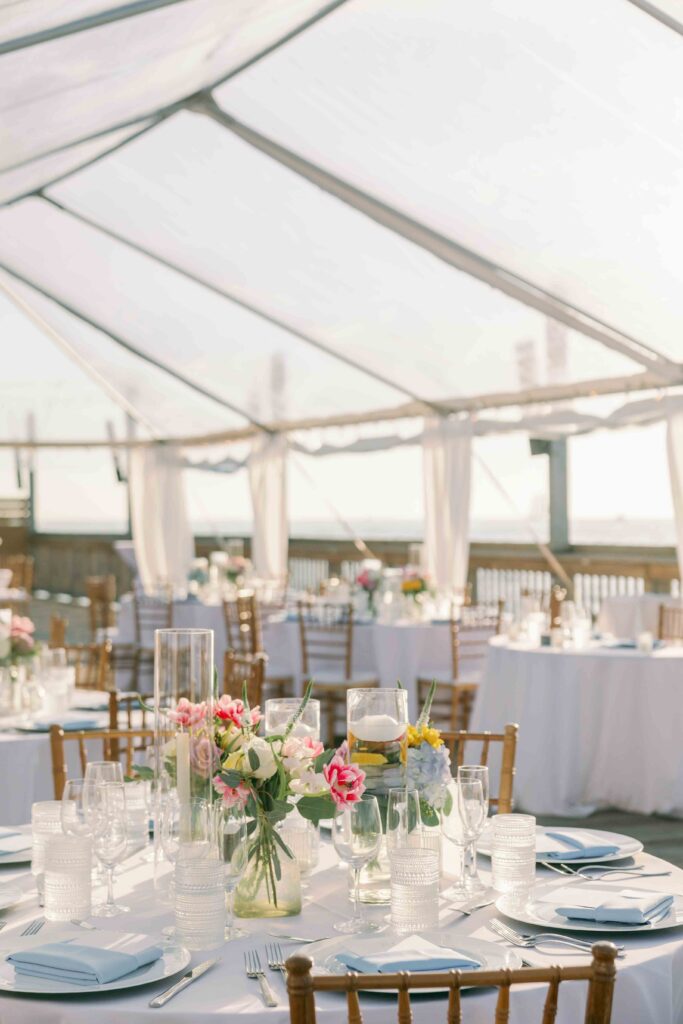 A wedding reception set on the dock of Ocean Key in Key West.