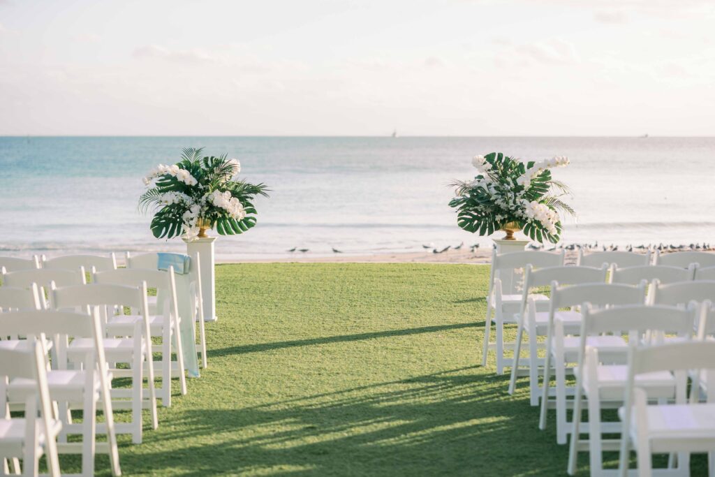 A tropical beachfront wedding ceremony at The Casa Marina