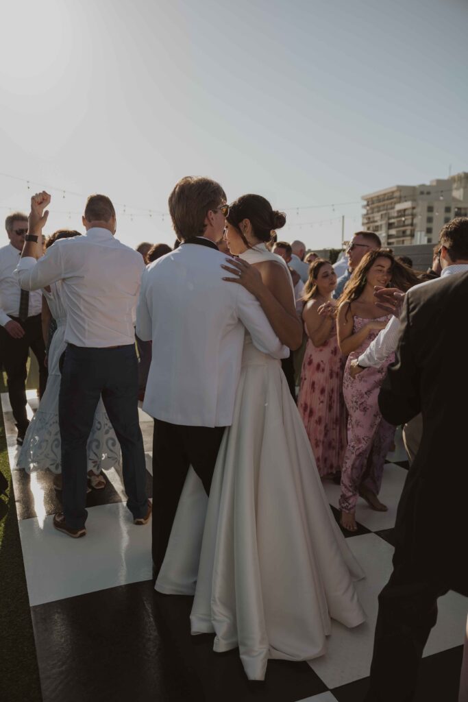 Bride and groom dancing at Hotel Zamora 