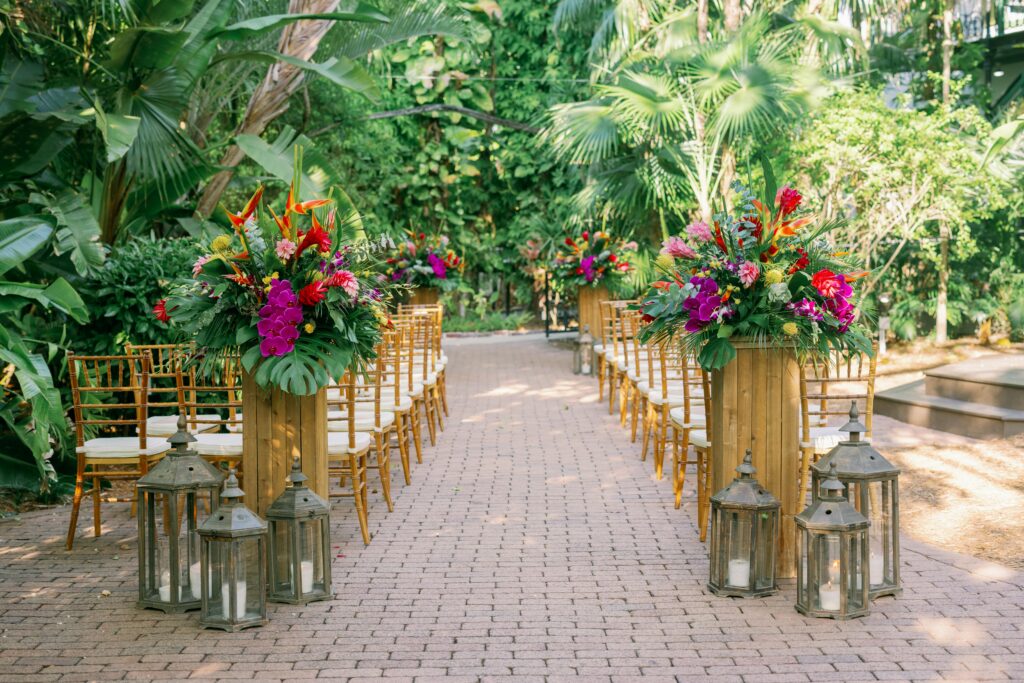 Tropical wedding ceremony in the gardens of the Ernest Hemingway Home and Museum in Key West